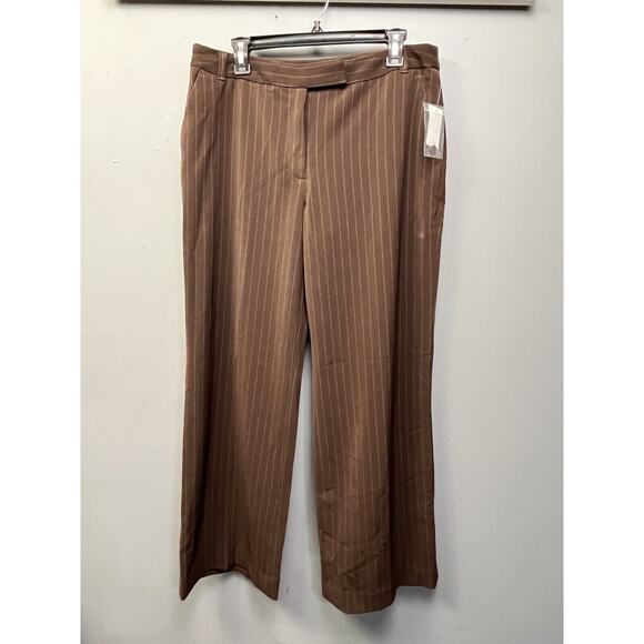 Cato‎ Pants Womens 14 Brown Green Stripe Wide Leg Stretch Pockets Flat Front New - Picture 1 of 10